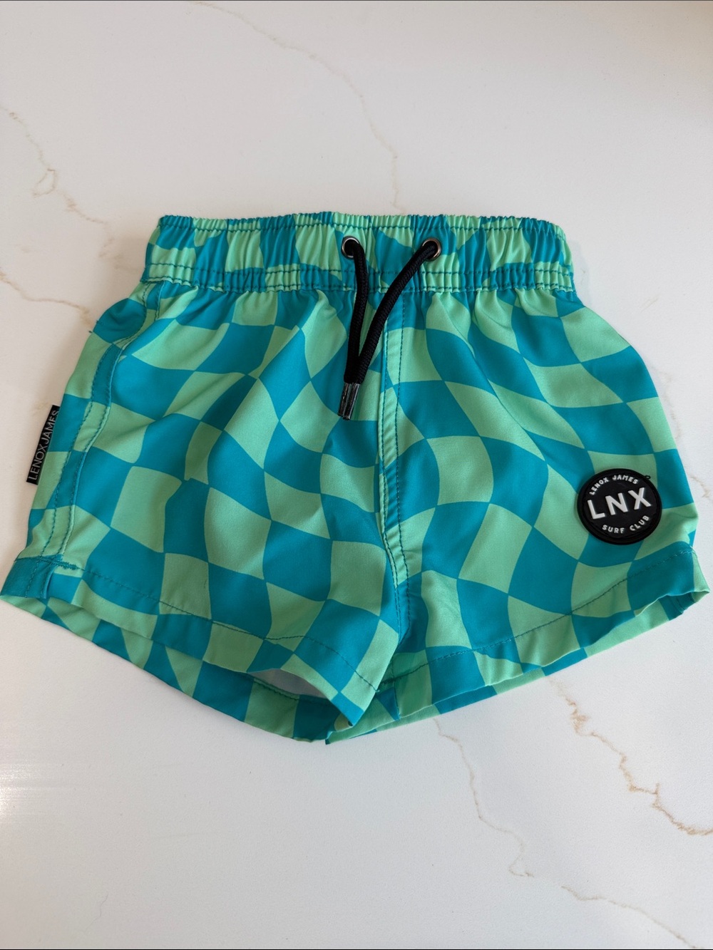 LNX Kids' Green & Teal Check Swim Trunks